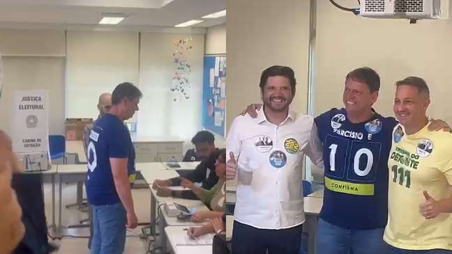 Tarcísio vota em São Paulo ao lado de André do Prado e Derrite