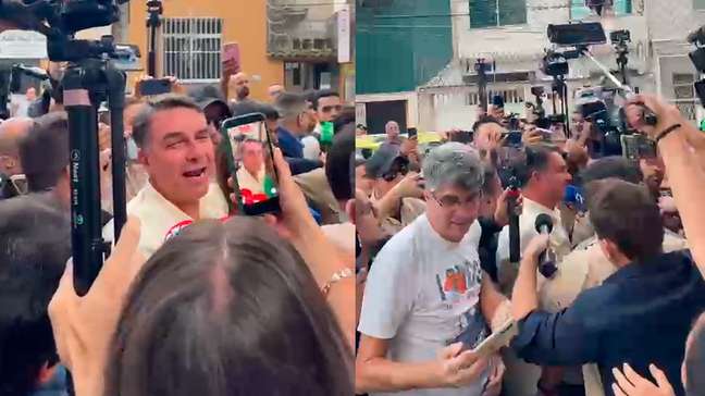 Flávio Bolsonaro chega para votar em meio a tumulto no Rio de Janeiro