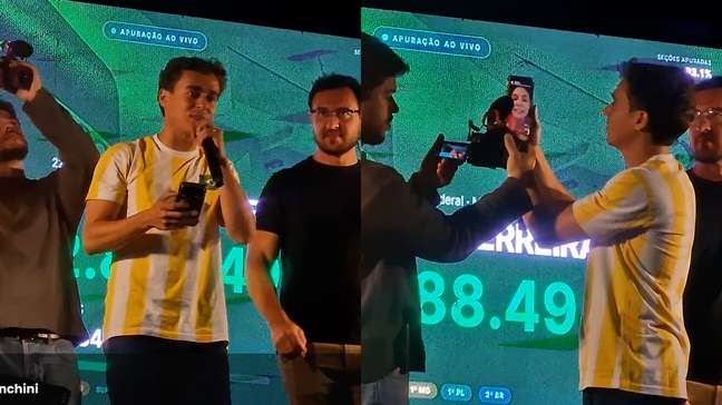 Nikolas Ferreira faz videochamada com Michelle Bolsonaro durante comemoração em MG