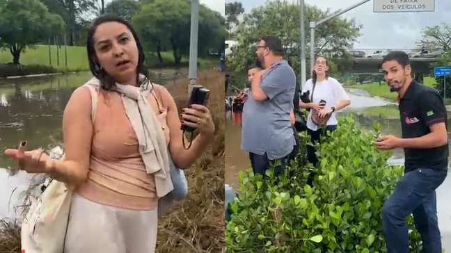 Moradora de BH fica ilhada em táxi durante alagamento na Avenida 23 de Maio, em SP