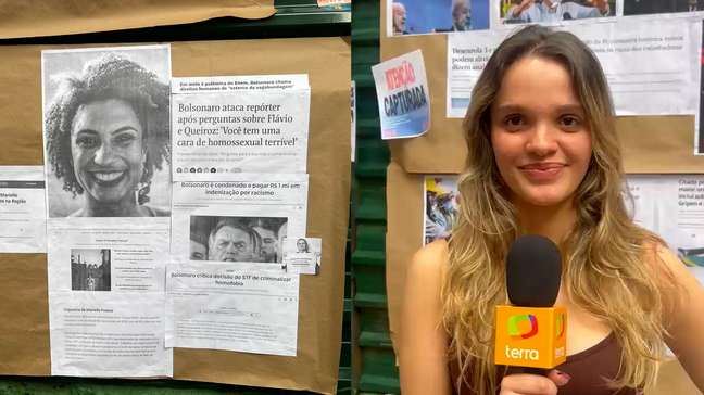 Professora leva 'mega mural de notícias' para ato de Lula na Avenida Paulista