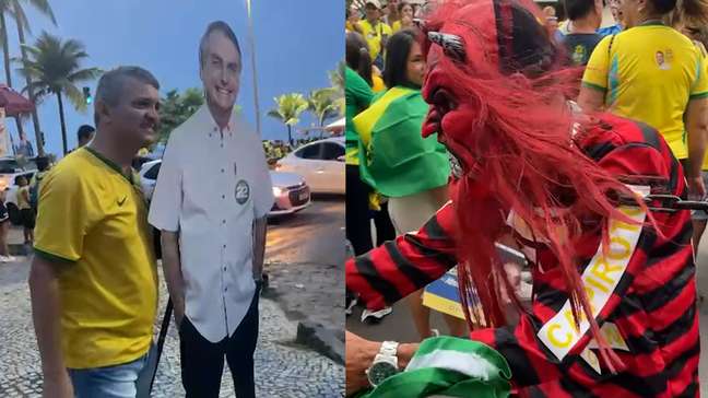 Apoiadores de Flávio caracterizam Lula como 'Satanás acorrentado' em ato no Rio 