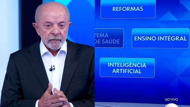 Lula 'debate' com Tralli sobre tema em telão da Globo: 'Educação é mais do que ensino integral'