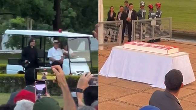 Lula chega a festa de aniversário com bolo e apoiadores em Brasília
