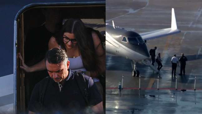 Veja momento em que Flávio Bolsonaro e família desembarcam de avião em aeroporto próximo a Miami