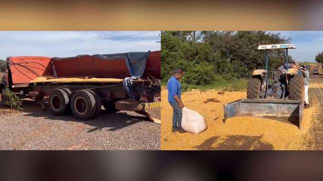 Agricultor perde 300 sacas de milho após acidente com caminhão em Nova Santa Rosa